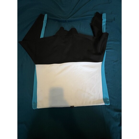 Women DKNY Sport 1/2 Zip Pullover Crop Logo Sweatshirt, Blue & Black Size Small - Picture 2 of 9